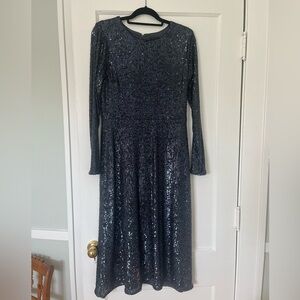Ann Taylor dark blue sequin midi flare dress, size 10